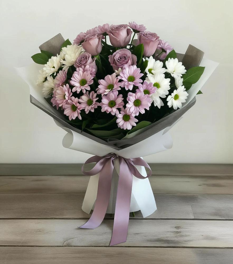Букет цветов из: Хризантемы и Розы в Старой Кулатке