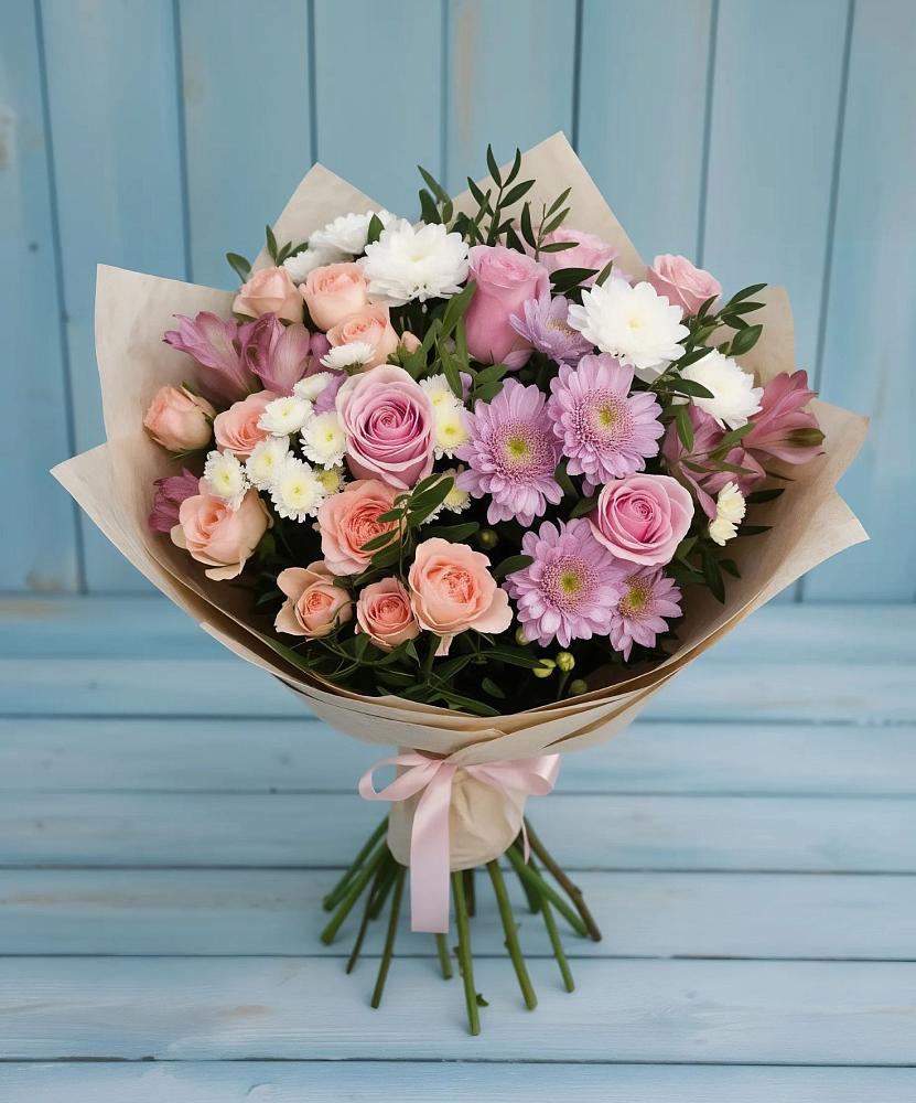 Букет цветов из: Хризантемы, Розы и Альстромерии в Старой Кулатке