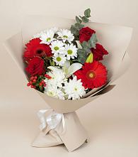 Букет цветов из:  Розы, Хризантемы, Герберы и Лилии в Старой Кулатке
