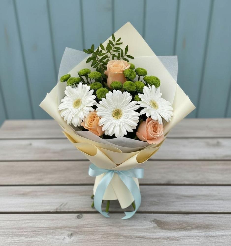 Букет цветов из: Герберы, Розы и Хризантемы в Старой Кулатке