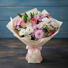 Букет цветов из:  Хризантемы, Альстромерии и Розы в Старой Кулатке