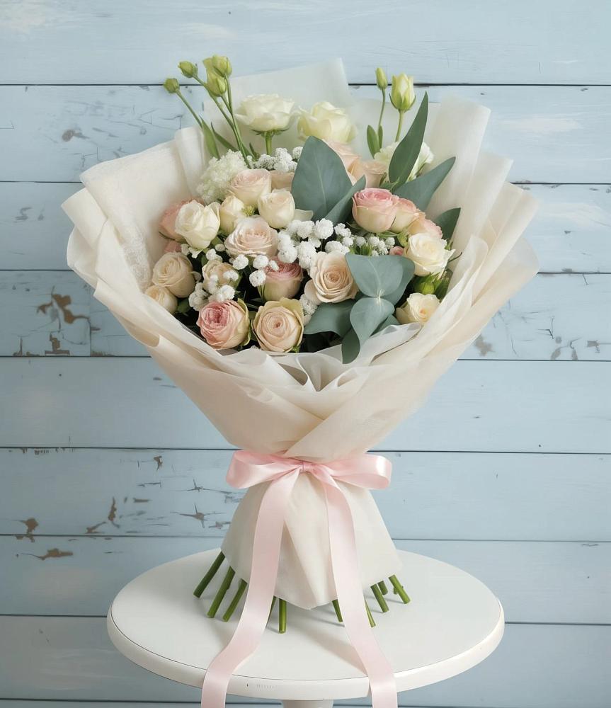 Букет цветов из: Розы и Лизиантусы в Старой Кулатке