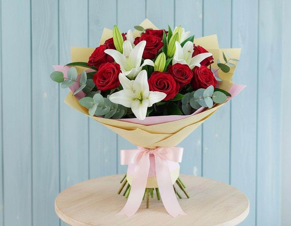 Букет цветов из: Лилии и Розы в Старой Кулатке